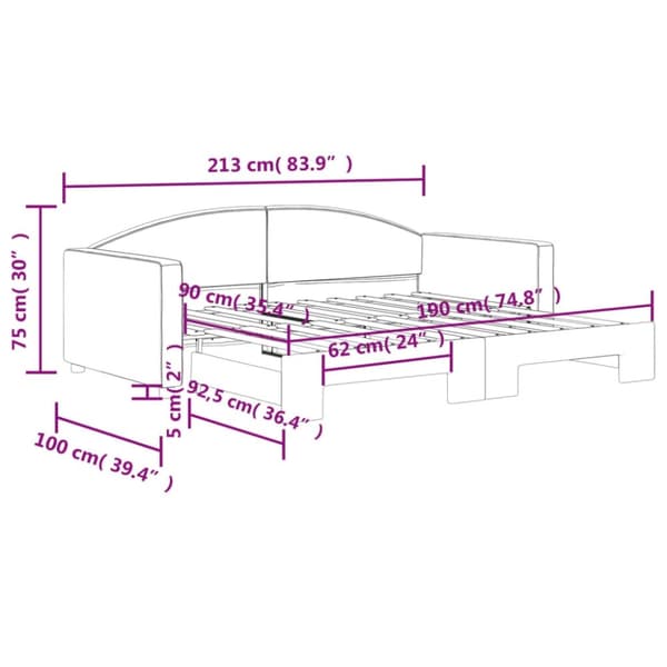 vidaXL daybed med udtræk 90x190 cm stof mørkegrå