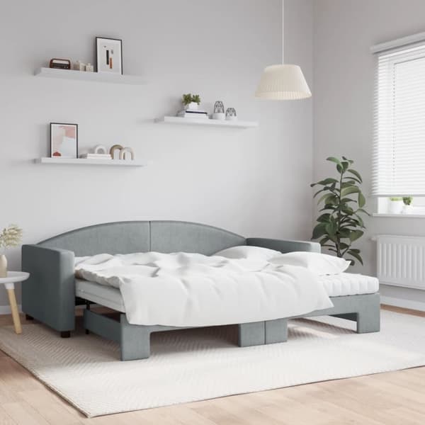 vidaXL daybed med udtræk og madras 90x190 cm stof lysegrå