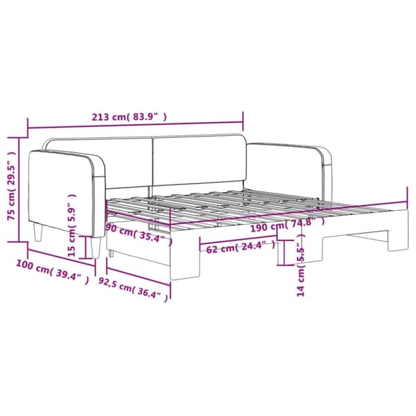 vidaXL daybed med udtræk 90x190 cm stof lysegrå