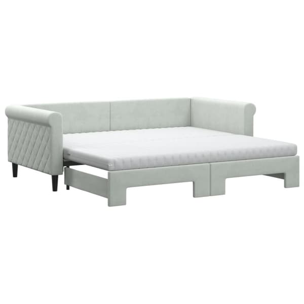 vidaXL daybed med udtræk og madras 90x190 cm velour lysegrå