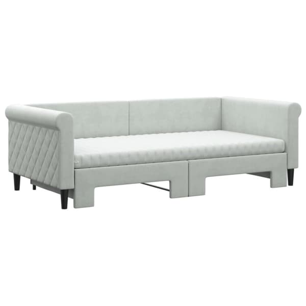 vidaXL daybed med udtræk og madras 90x190 cm velour lysegrå