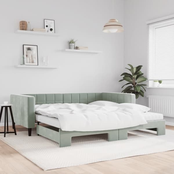 vidaXL daybed med udtræk og madras 100x200 cm velour lysegrå