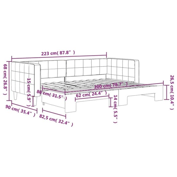 vidaXL daybed med udtræk 80x200 cm velour lysegrå