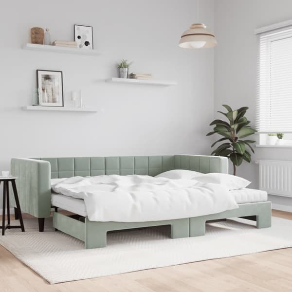 vidaXL daybed med udtræk og madras 90x200 cm velour lysegrå