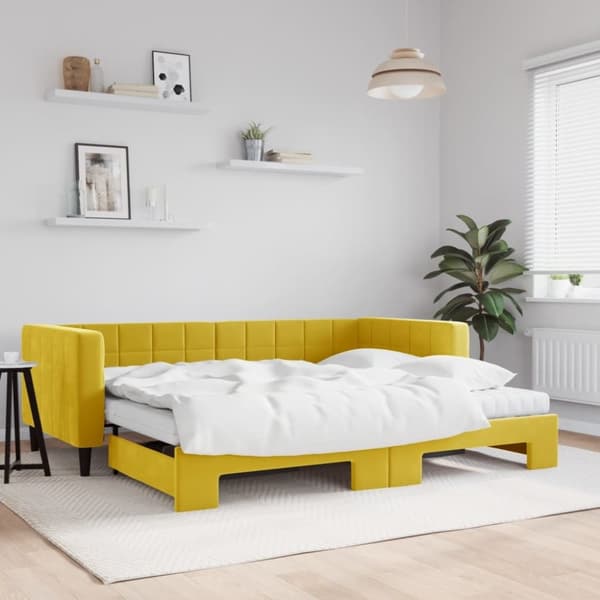 vidaXL daybed med udtræk og madras 90x200 cm velour gul