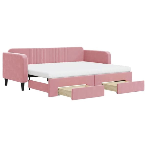 vidaXL daybed med udtræk og skuffer 90x200 cm velour lyserød