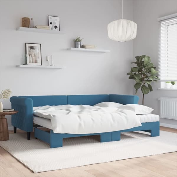 vidaXL daybed med udtræk og madras 80x200 cm velour blå