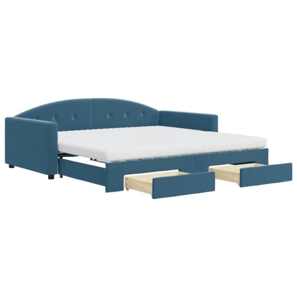 vidaXL daybed med udtræk og skuffer 100x200 cm velour blå
