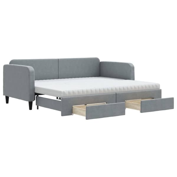 vidaXL daybed med udtræk og skuffer 90x200 cm stof lysegrå