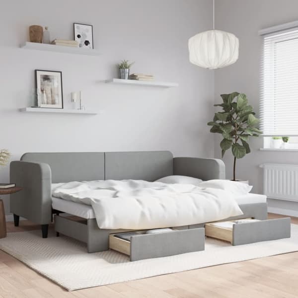 vidaXL daybed med udtræk og skuffer 80x200 cm stof lysegrå