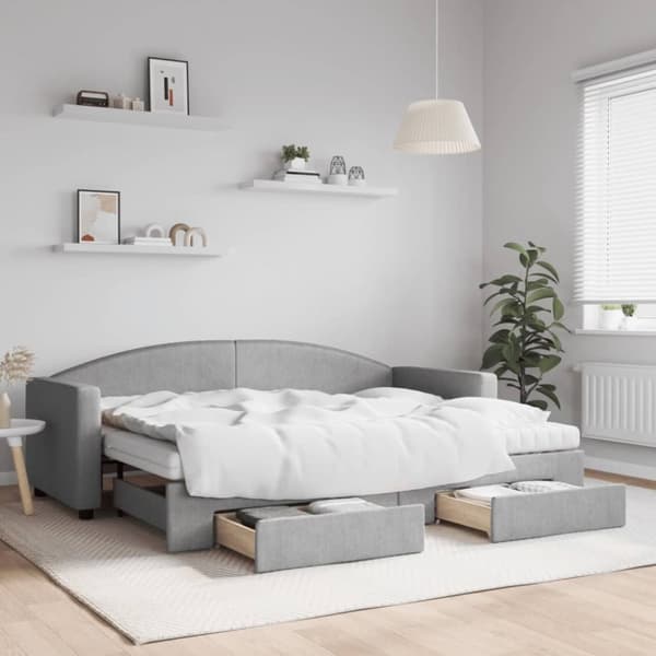 vidaXL daybed med udtræk og skuffer 80x200 cm stof lysegrå