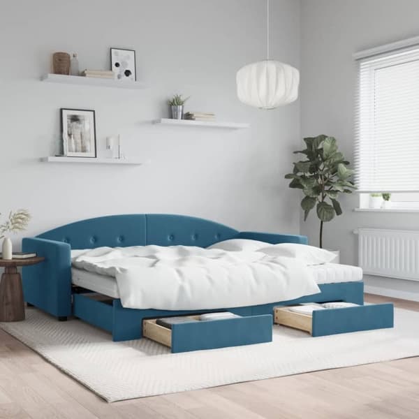 vidaXL daybed med udtræk og skuffer 90x200 cm velour blå
