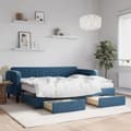 Miniatyrbillede 2 af 11: vidaXL daybed med udtræk og skuffer 80x200 cm stof blå