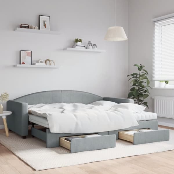 vidaXL daybed med udtræk og skuffer 90x200 cm stof lysegrå