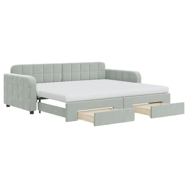 vidaXL daybed med udtræk og skuffer 90x200 cm velour lysegrå