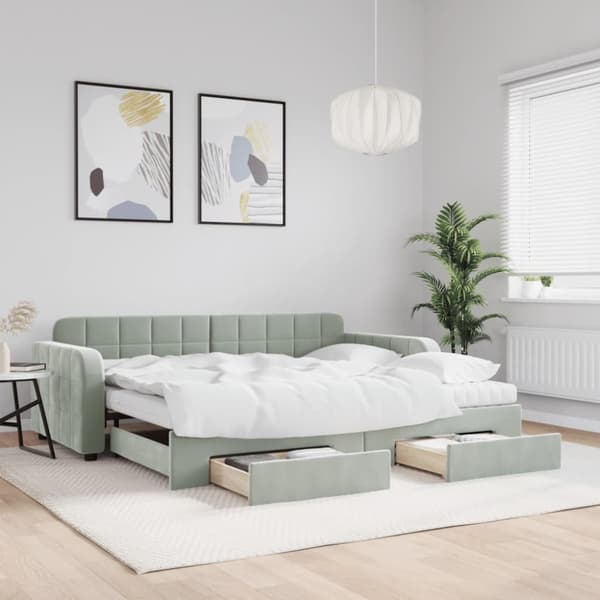 vidaXL daybed med udtræk og skuffer 90x200 cm velour lysegrå