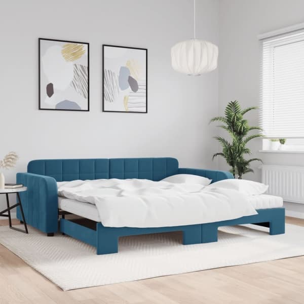 vidaXL daybed med udtræk og madras 100x200 cm velour blå