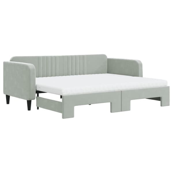 vidaXL daybed med udtræk og madras 90x200 cm velour lysegrå