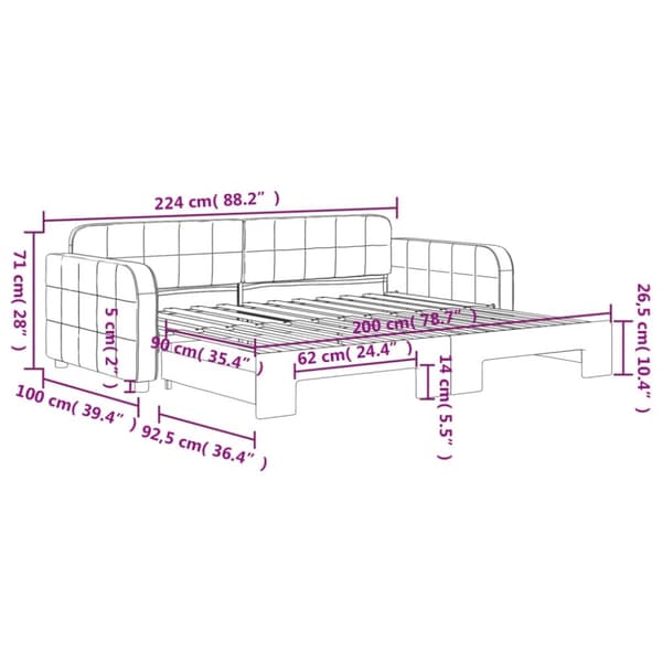vidaXL Dagbädd utdragbar mörkgrön 90x200 cm sammet