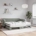 Miniatyrbillede 2 af 11: vidaXL daybed med udtræk og madras 90x190 cm velour lysegrå