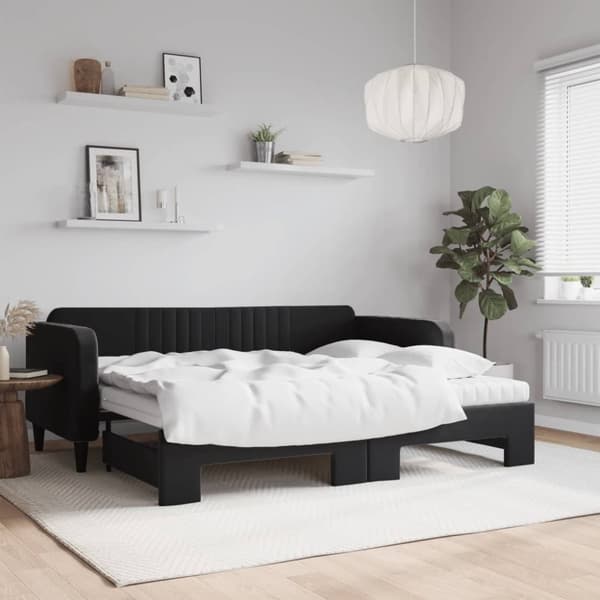 vidaXL daybed med udtræk og madras 90x200 cm velour sort