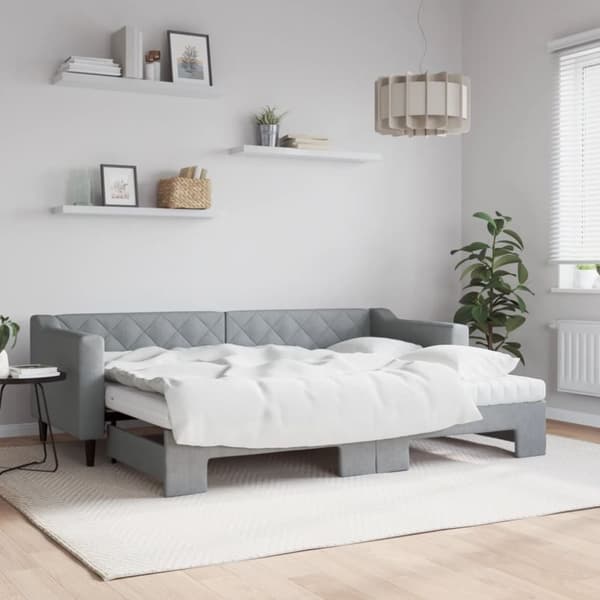 vidaXL daybed med udtræk og madras 80x200 cm stof lysegrå