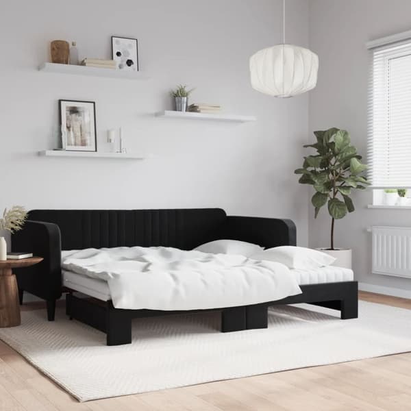 vidaXL daybed med udtræk og madras 90x190 cm velour sort