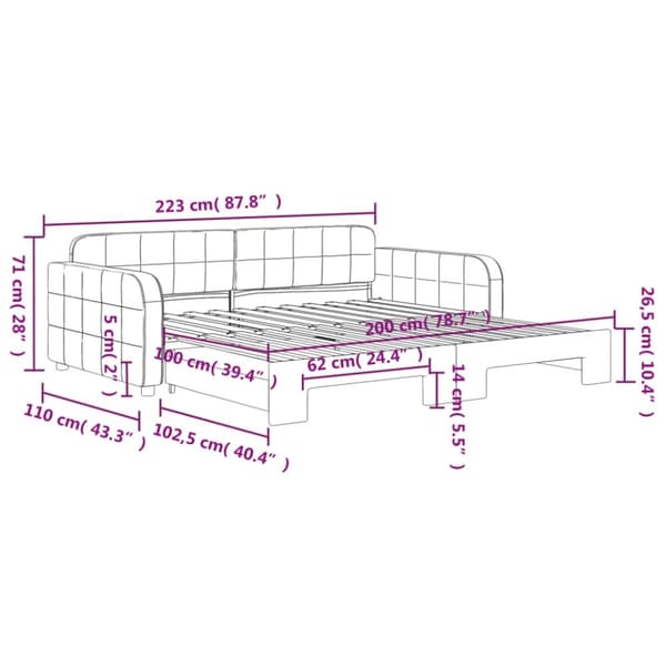 vidaXL Dagbädd utdragbar mörkgrön 100x200 cm sammet