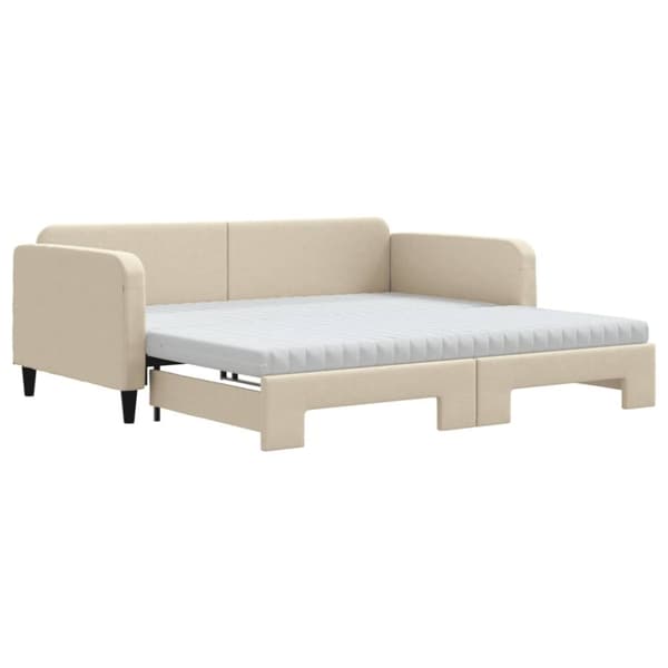 vidaXL daybed med udtræk og madras 100x200 cm stof cremefarvet