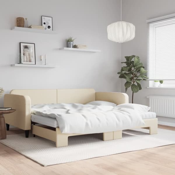 vidaXL daybed med udtræk og madras 100x200 cm stof cremefarvet