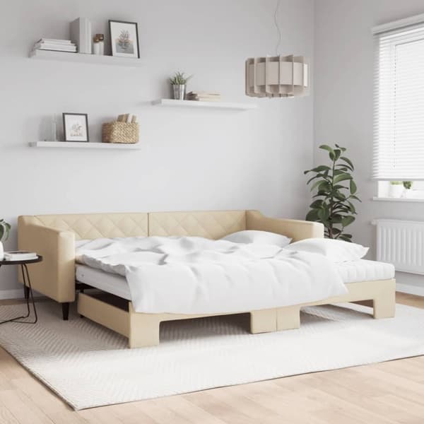 vidaXL daybed med udtræk og madras 100x200 cm stof cremefarvet