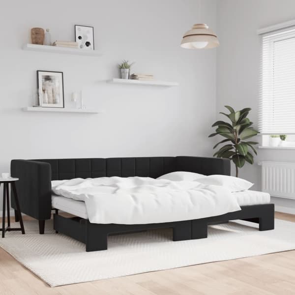 vidaXL daybed med udtræk og madras 90x190 cm velour sort