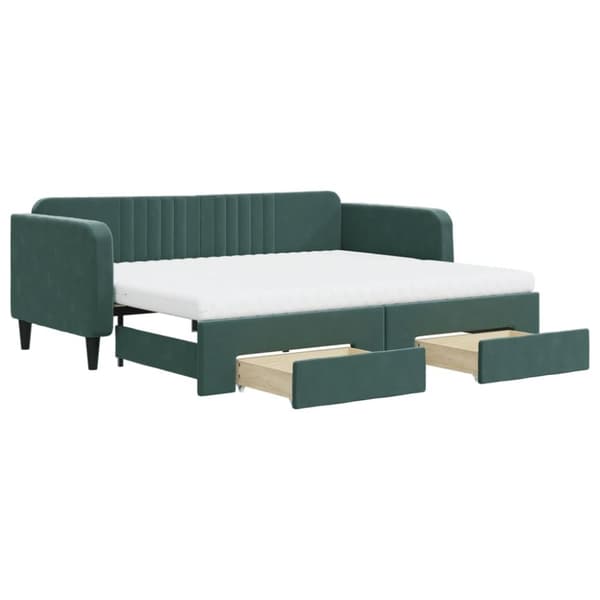 vidaXL daybed med udtræk og skuffer 90x200 cm velour mørkegrøn