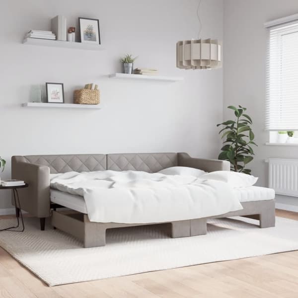 vidaXL daybed med udtræk og madras 90x200 cm stof gråbrun