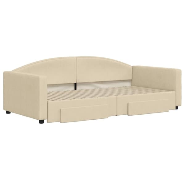 vidaXL daybed med udtræk og skuffer 100x200 cm stof cremefarvet