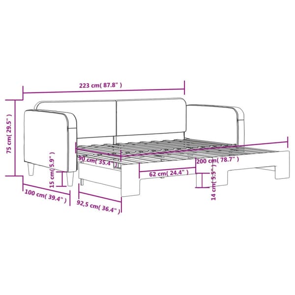 vidaXL daybed med udtræk 90x200 cm stof mørkegrå