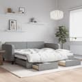 Miniatyrbillede 2 af 11: vidaXL daybed med udtræk og skuffer 100x200 cm stof lysegrå