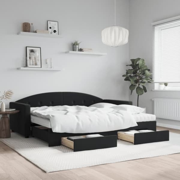 vidaXL daybed med udtræk og skuffer 90x190 cm velour sort