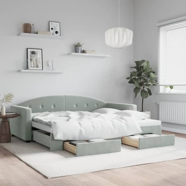 vidaXL daybed med udtræk og skuffer 90x190 cm velour lysegrå
