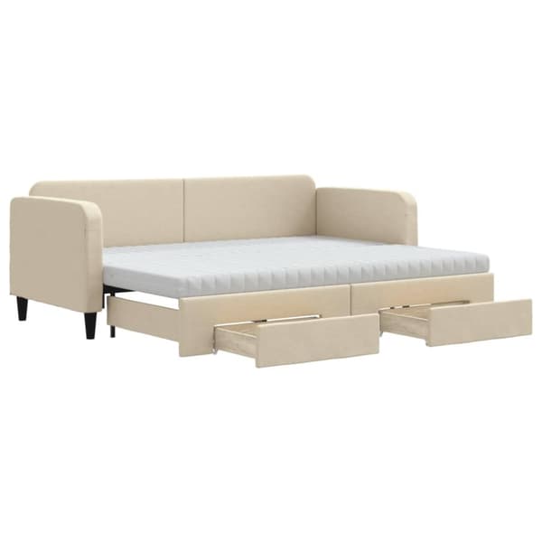 vidaXL daybed med udtræk og skuffer 80x200 cm stof cremefarvet