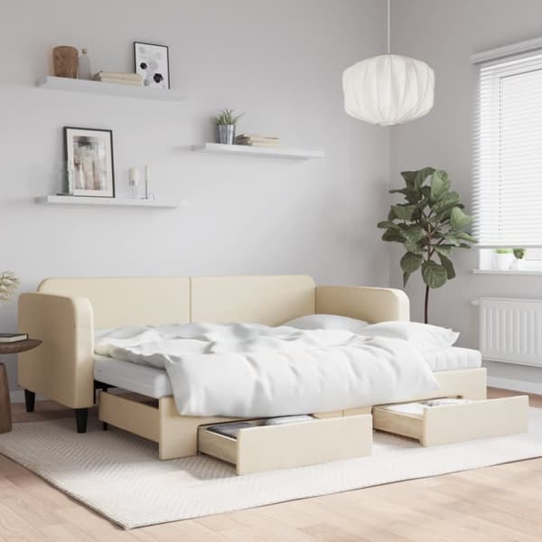 vidaXL daybed med udtræk og skuffer 80x200 cm stof cremefarvet