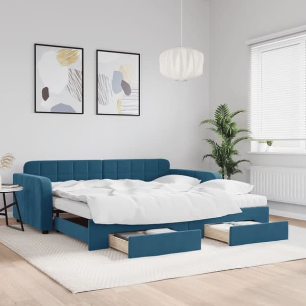 vidaXL daybed med udtræk og skuffer 100x200 cm velour blå