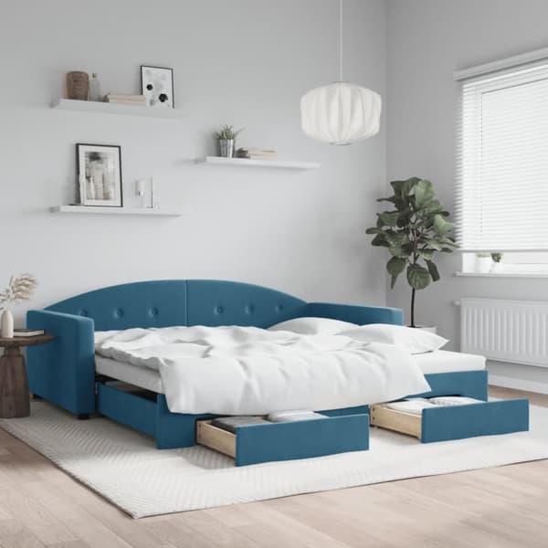vidaXL daybed med udtræk og skuffer 100x200 cm velour blå