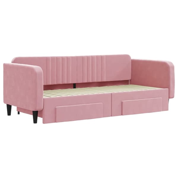vidaXL daybed med udtræk og skuffer 90x200 cm velour lyserød
