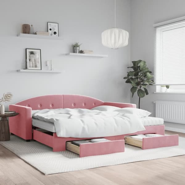 vidaXL daybed med udtræk og skuffer 100x200 cm velour lyserød