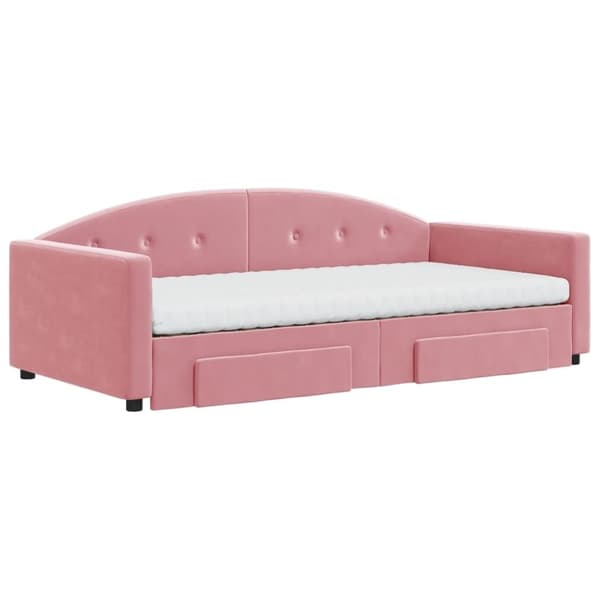 vidaXL daybed med udtræk og skuffer 100x200 cm velour lyserød