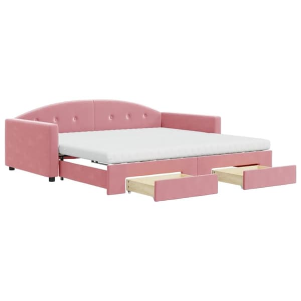 vidaXL daybed med udtræk og skuffer 100x200 cm velour lyserød