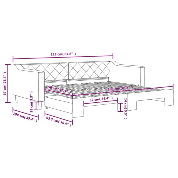 vidaXL daybed med udtræk 90x200 cm stof cremefarvet