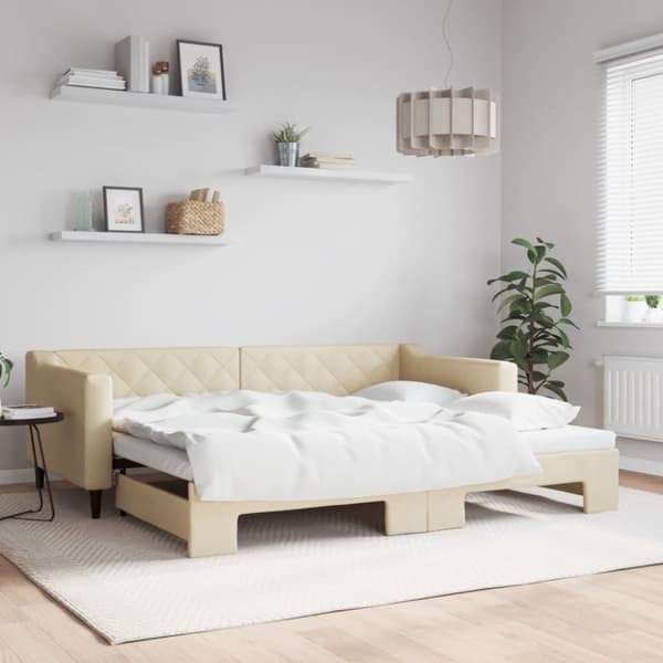 vidaXL daybed med udtræk 90x200 cm stof cremefarvet