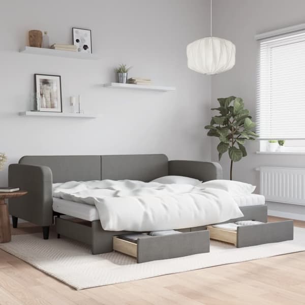 vidaXL daybed med udtræk og skuffer 90x190 cm stof mørkegrå
